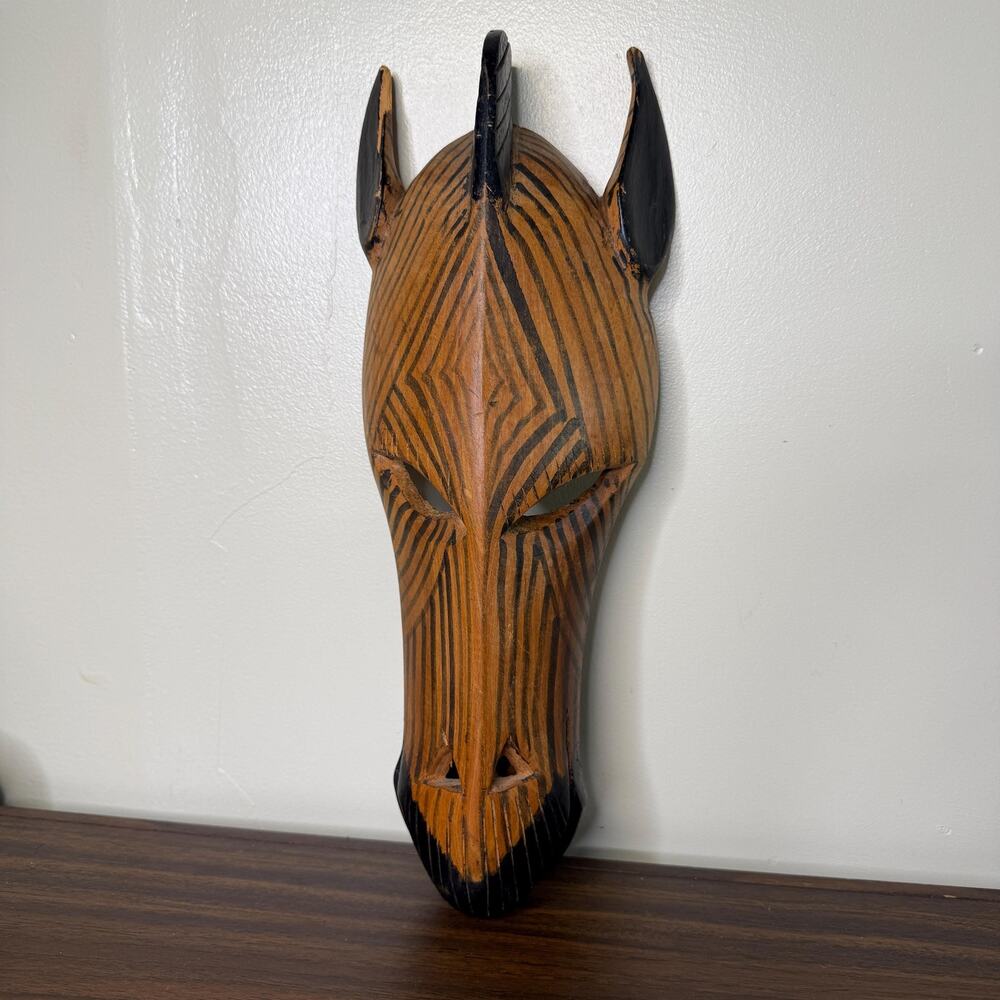 Vintage Wooden Zebra Mask Wall Decor, Boho Farmhouse Animal Art